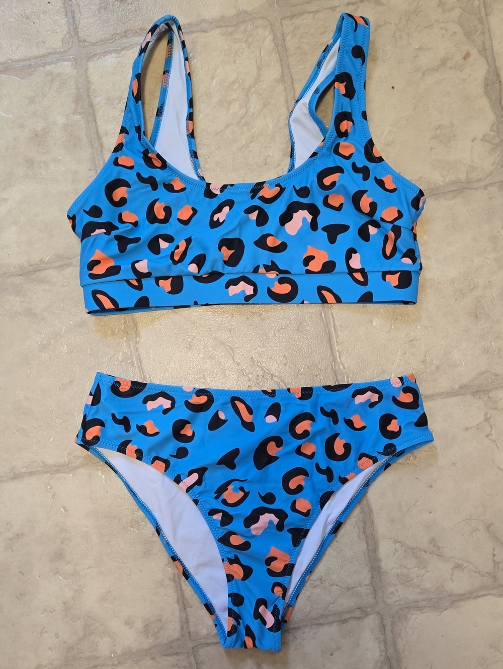 Women's Blue Leopard Print Two-Piece Swim Set
